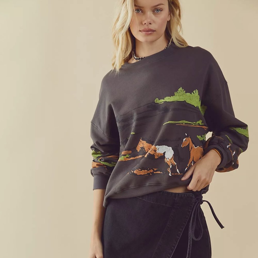Free People Running Horses Crewneck